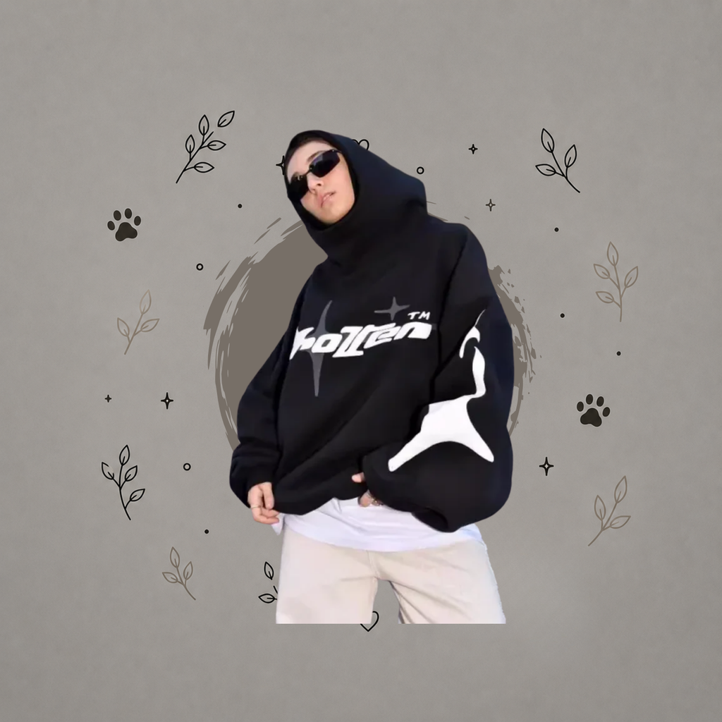 Sudaderas con capucha y cuello tortuga de corte holgado con estampado de letras