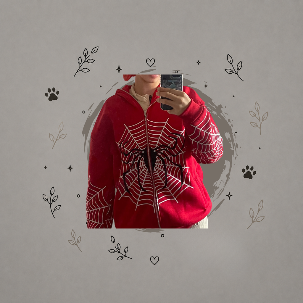 Sudadera con Gorro y Cierre Completo con Estampado de Telaraña