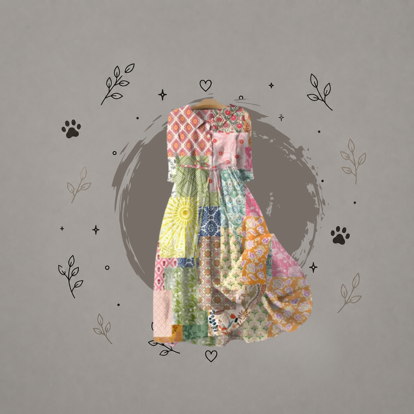 Vestido con estampado floral vintage para mujer (de una pieza)