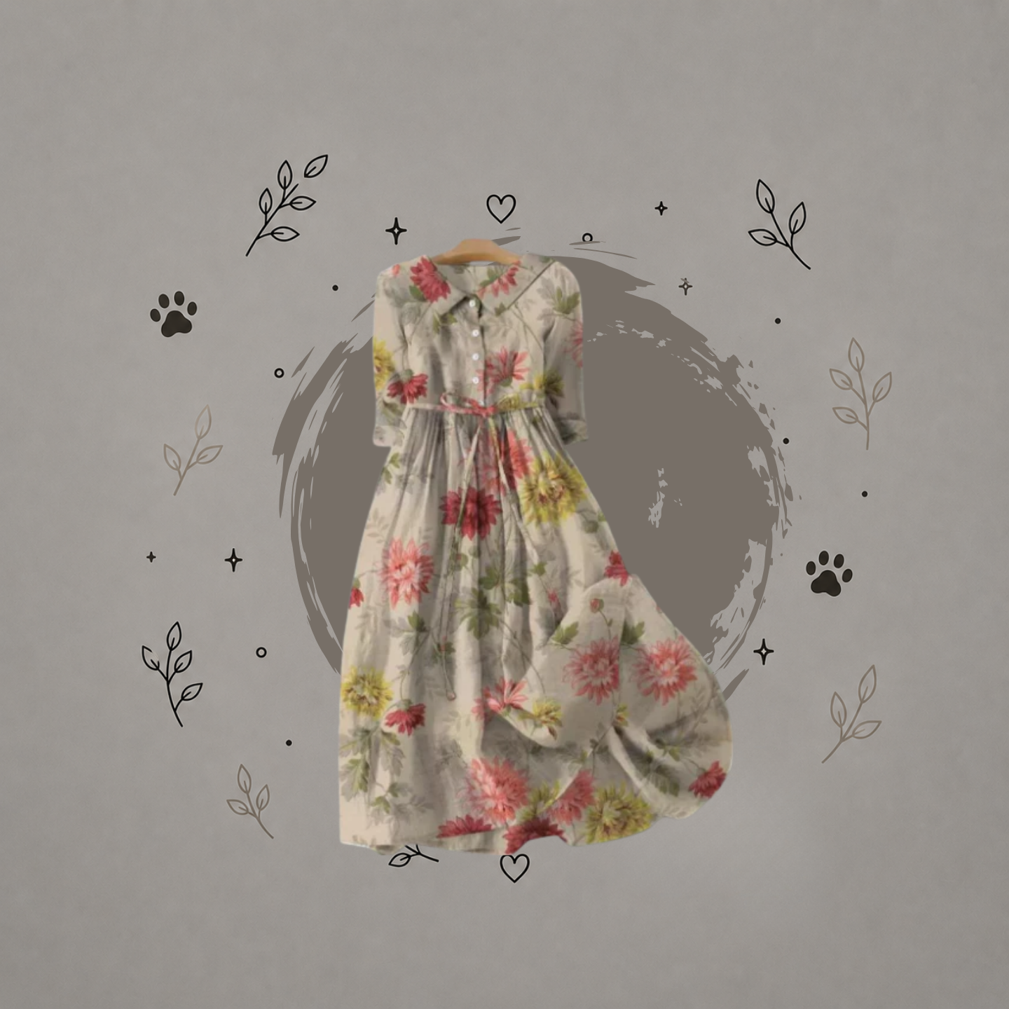 Vestido con estampado floral vintage para mujer (de una pieza)