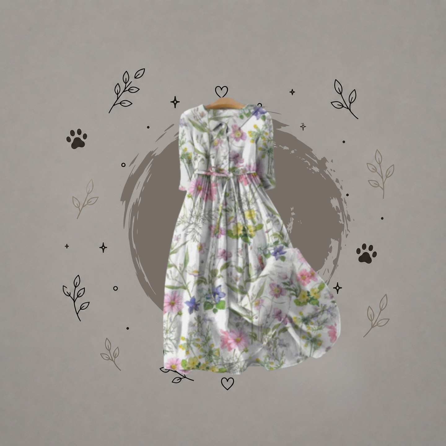 Vestido con estampado floral vintage para mujer (de una pieza)