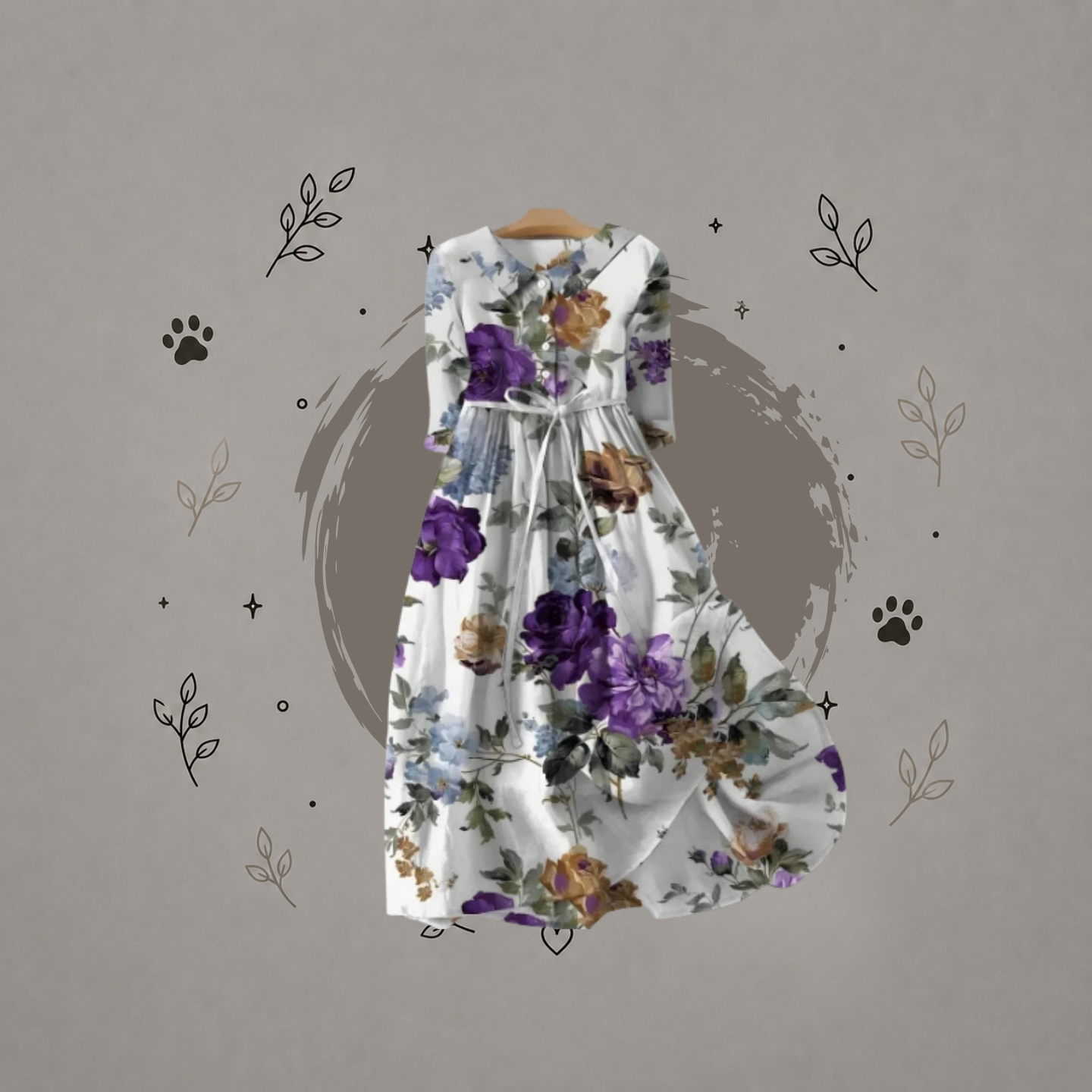 Vestido con estampado floral vintage para mujer (de una pieza)