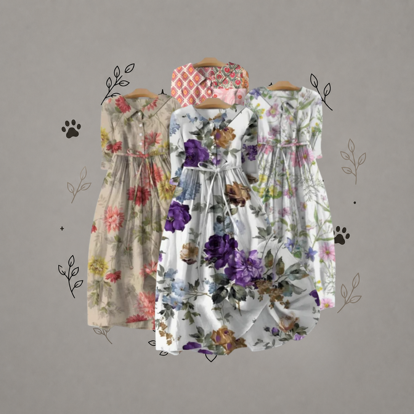 Vestido con estampado floral vintage para mujer (de una pieza)