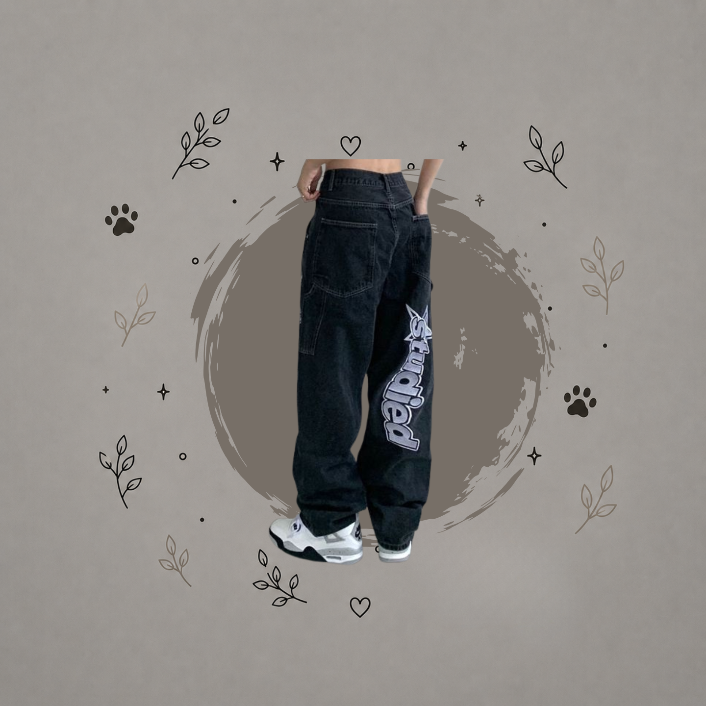 Jeans Retro de Pierna Ancha Estilo Hip-Hop con Bordado Y2K